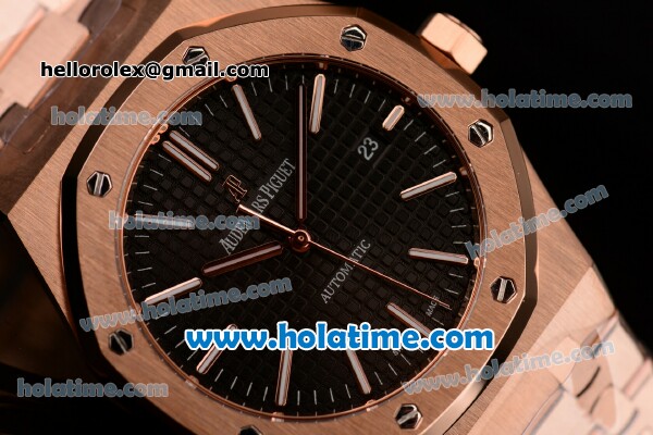 Audemars Piguet Royal Oak 41 Swiss ETA 2824 Automatic Full Rose Gold with Black Dial and Stick Markers - 1:1 Original (Z) - Click Image to Close